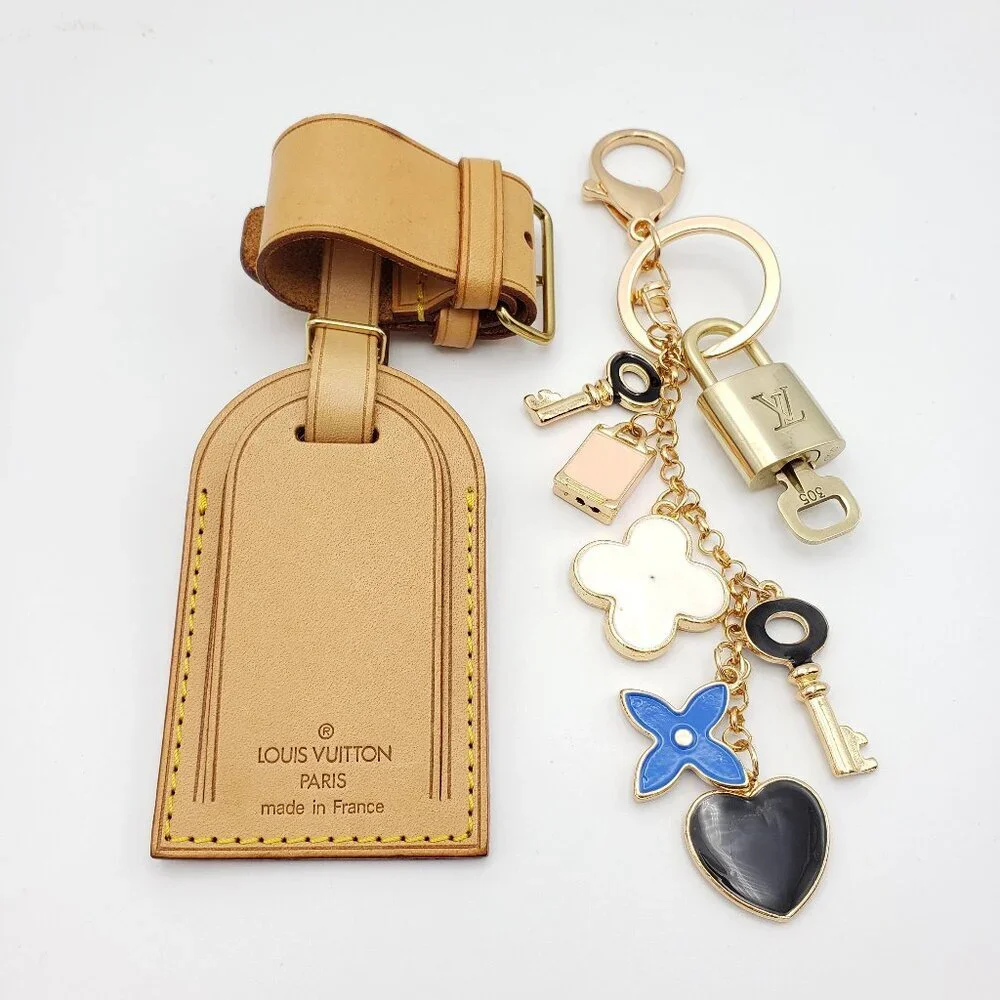 Authentic Louis Vuitton Luggage Nametag and Gold Padlock with Unbranded Keycharm